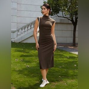 Mockneck Tucks Midi Dress that takes you anywhere with comfort and warmth SzS